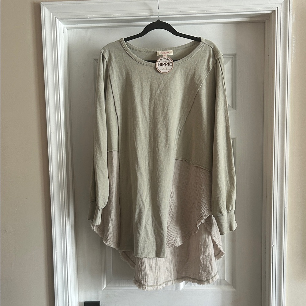 Peach Love Hippie Rose Sage Green Layered Tunic Sweatshirt